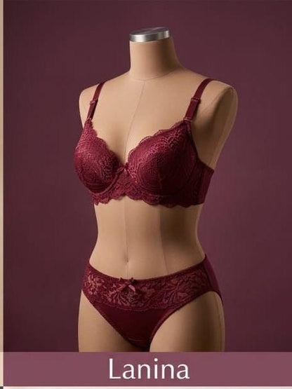 Nanier Women's Solid Lace Push-Up Bra Set
